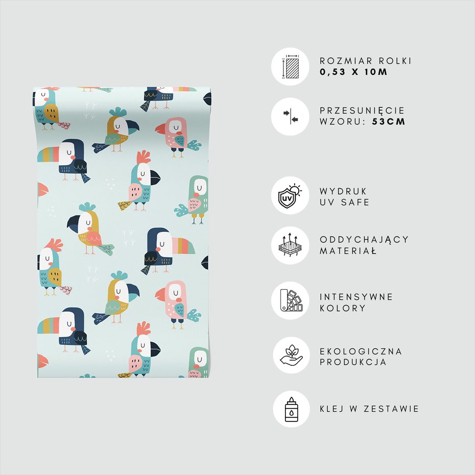 Tapeta - dziecięca, papuga, ptak, grafika