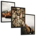 Zestaw obrazy w ramie, plakaty - jesień, las, liście - rama czarna