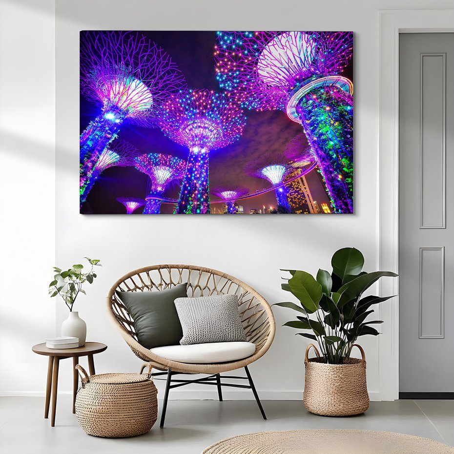 Obraz na płótnie - Singapur, ogrody, noc