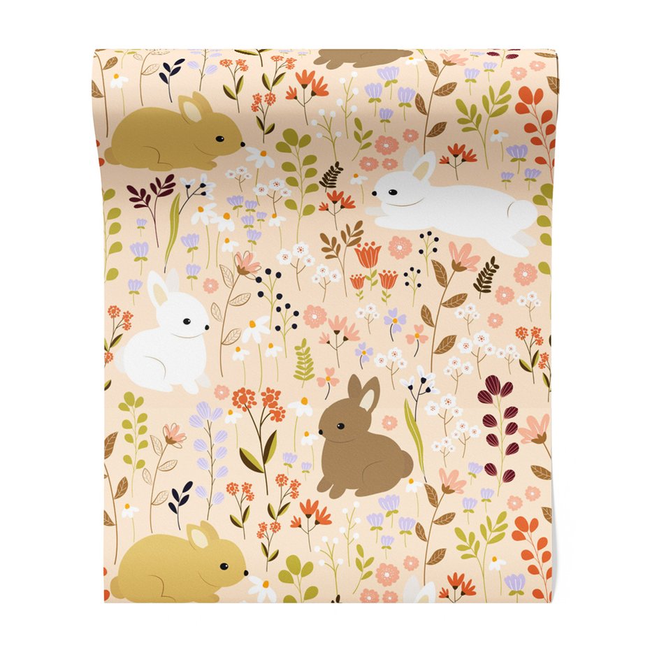 Tapeta - dziecięca, króliki, kwiaty,