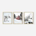 Zestaw obrazy w ramie, plakaty - renifer, śnieg, zima - rama drewno