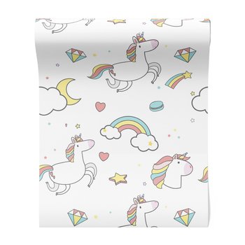 Tapeta - dziecięca, jednorożce, tęcze, gwiazdy