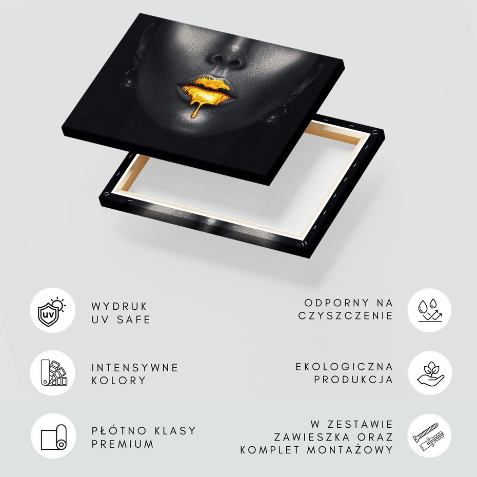 Obraz na płótnie - usta, złoto, czarny