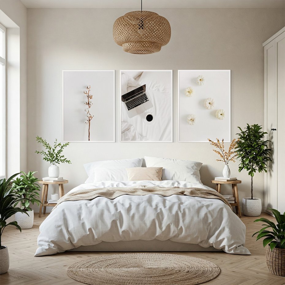 Zestaw obrazy w ramie, plakaty - bawełna,dynie,laptop - rama biała