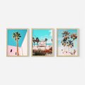 Zestaw obrazy w ramie, plakaty - palmy, plaża, tropiki - rama drewno