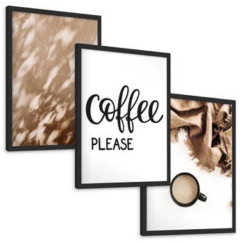Zestaw obrazy w ramie, plakaty - kawa, napój, tekst - rama czarna