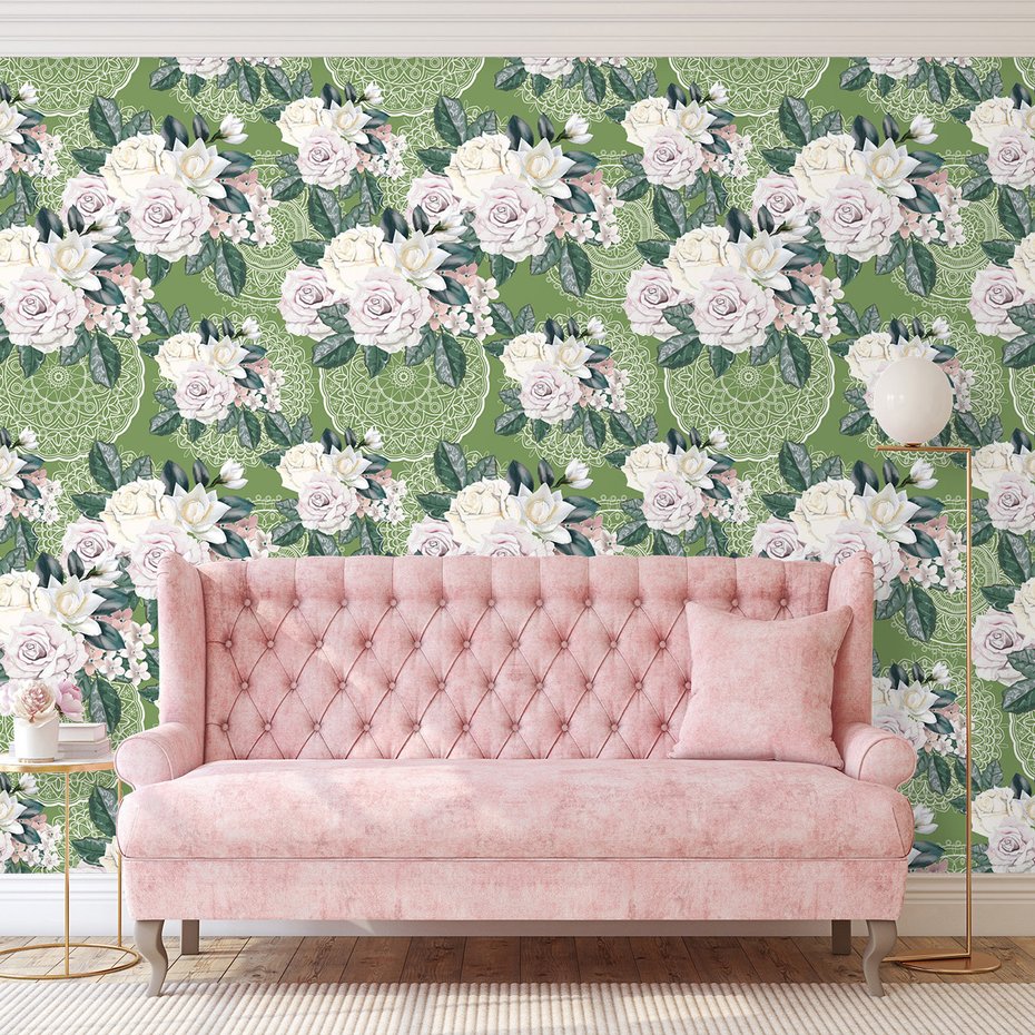 Tapeta - róże, liście, ornamenty