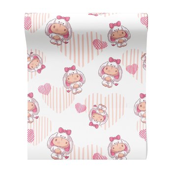 Tapeta - dziecięca, zwierzęta, serca, tło