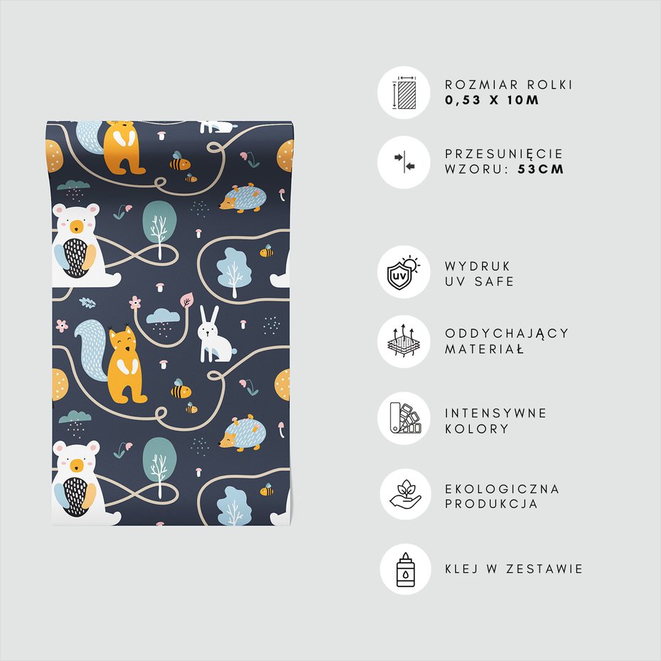 Tapeta - dziecięca, zwierzęta, las, wzór