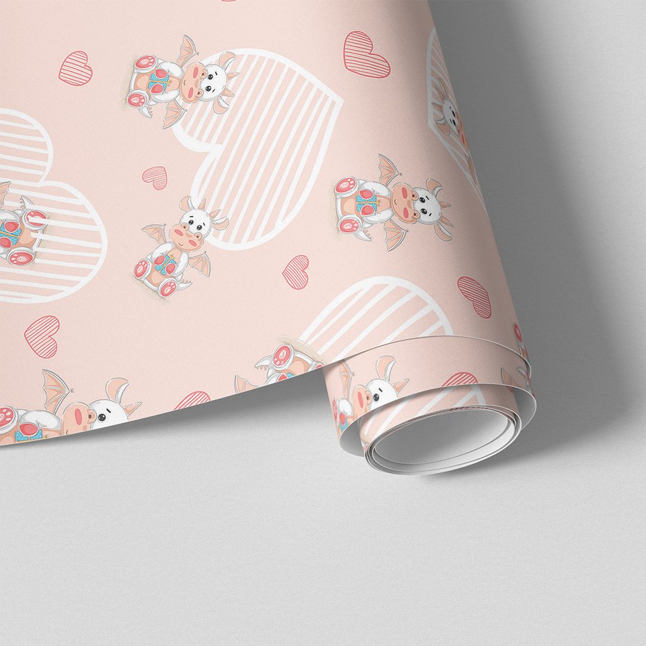 Tapeta - dziecięca, smoki, serca,