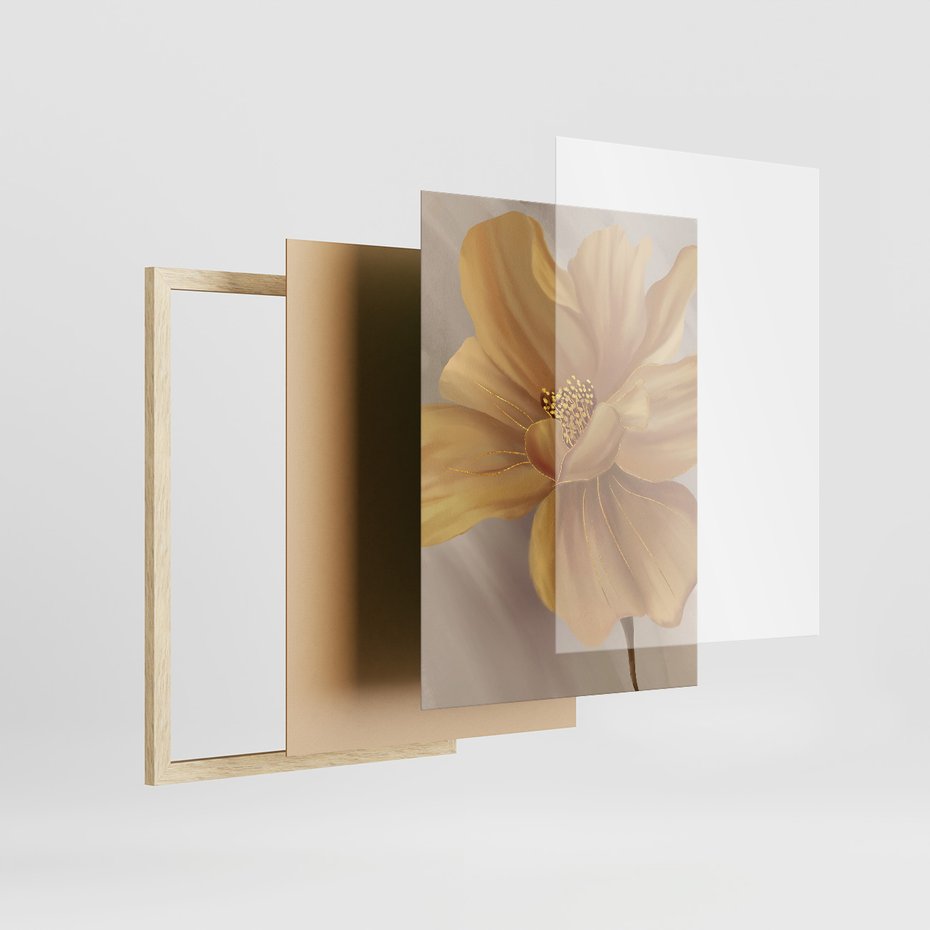 Zestaw obrazy w ramie, plakaty - kwiaty, płatki, dekoracja - rama drewno