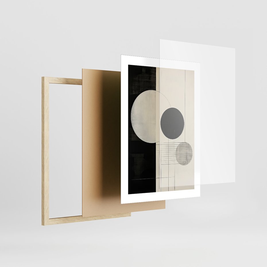 Zestaw obrazy w ramie, plakaty - abstrakcja,portret,geometria - rama drewno