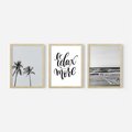 Zestaw obrazy w ramie, plakaty - palmy, morze, relax - rama drewno