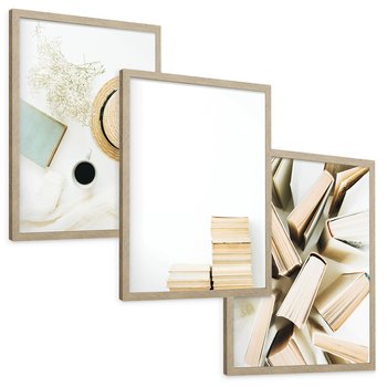 Zestaw obrazy w ramie, plakaty - książki, kapelusz, kwiaty - rama drewno