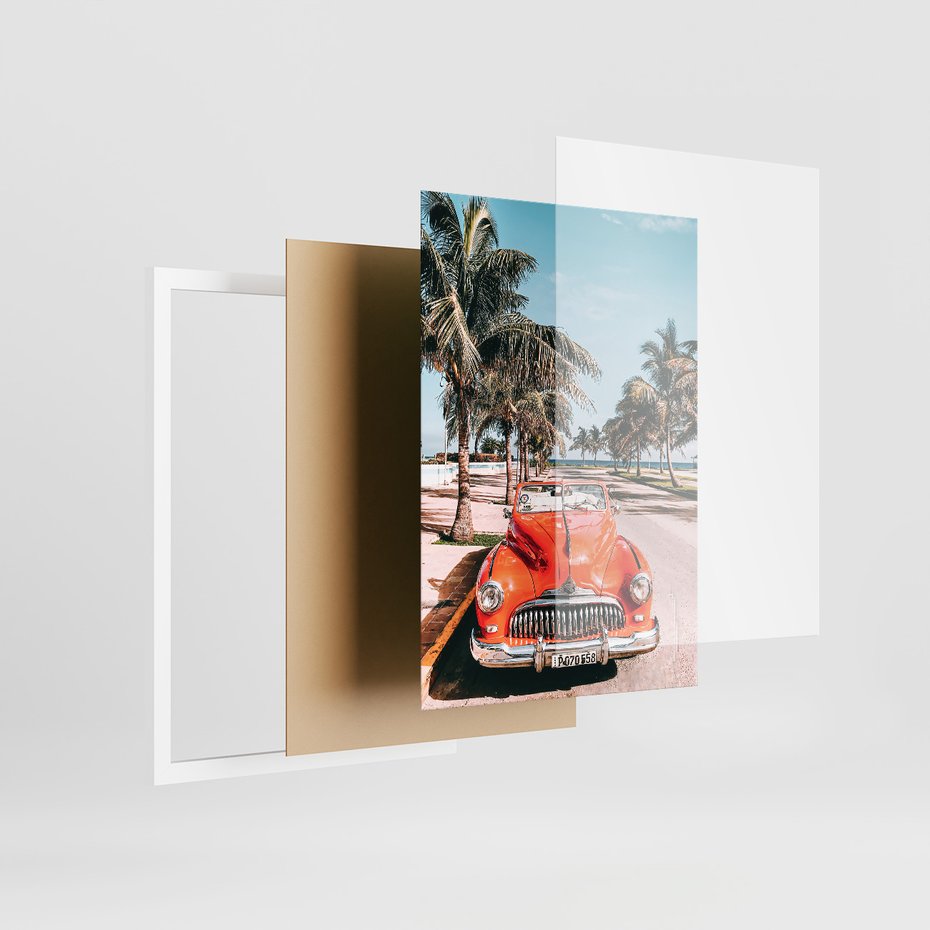 Zestaw obrazy w ramie, plakaty - palmy, plaża, wakacje - rama biała