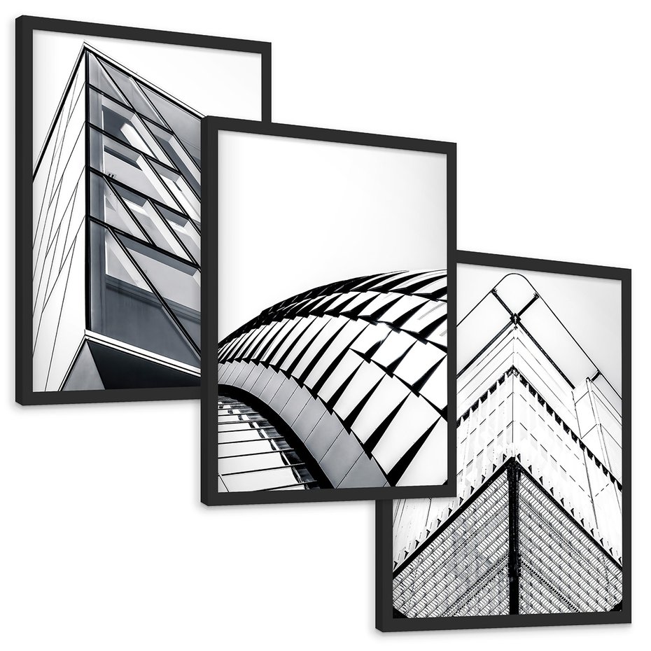 Zestaw obrazy w ramie, plakaty - architektura, budynek, fasada - rama czarna