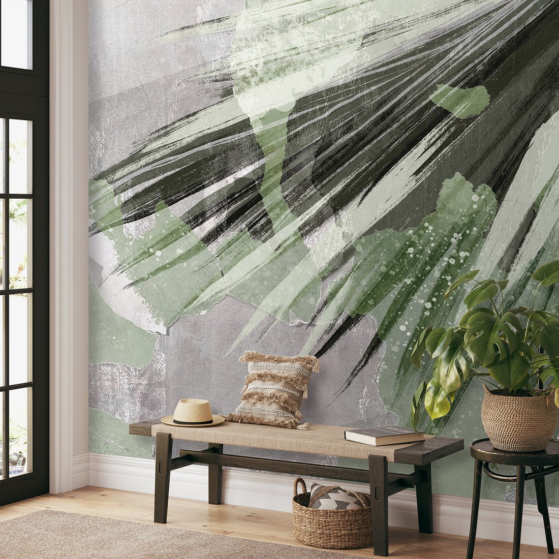 Fototapeta - beton, palmy, liście