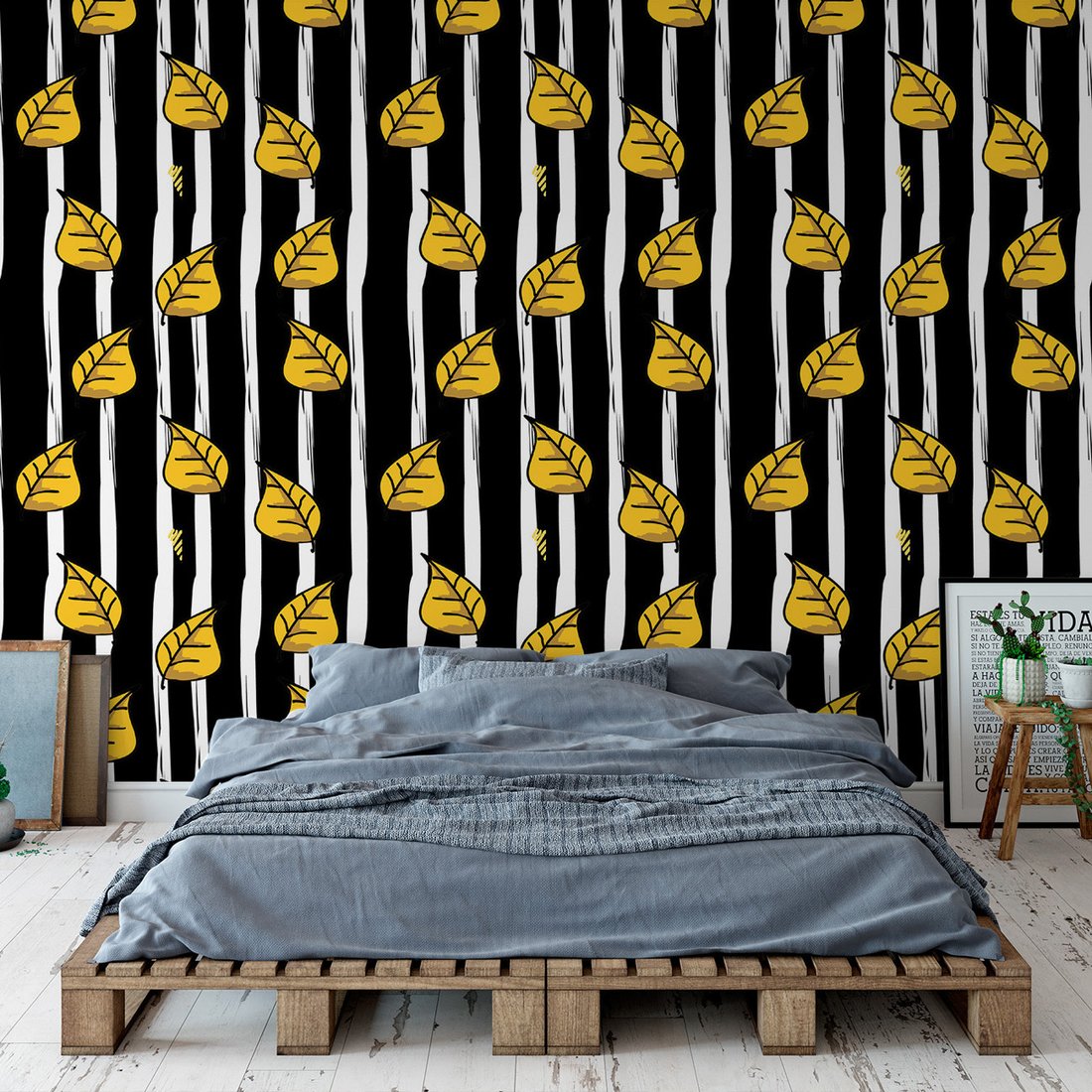 Tapeta - liście, paski, kontrast