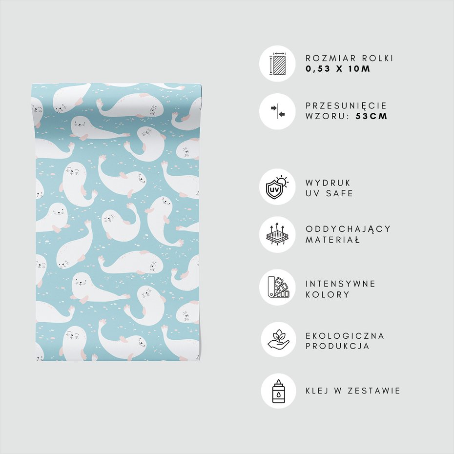 Tapeta - dziecięca, foki, tło, wzór