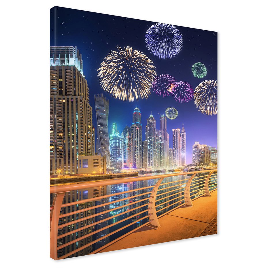 Obraz na płótnie - miasto, fajerwerki, noc