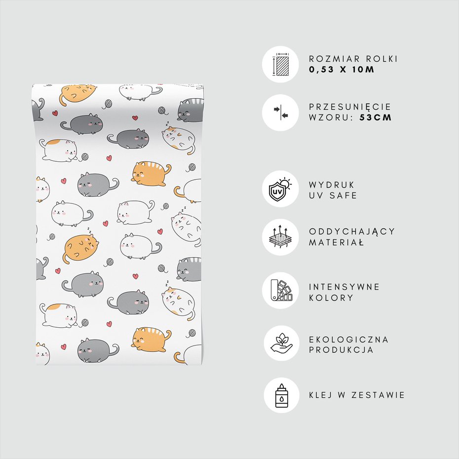 Tapeta - dziecięca, koty, serca, kłębek