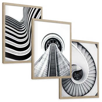 Zestaw obrazy w ramie, plakaty - struktura, schody, architektura - rama drewno
