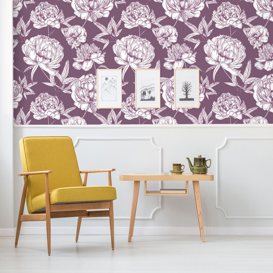 Tapeta - kwiaty, liście, grafika