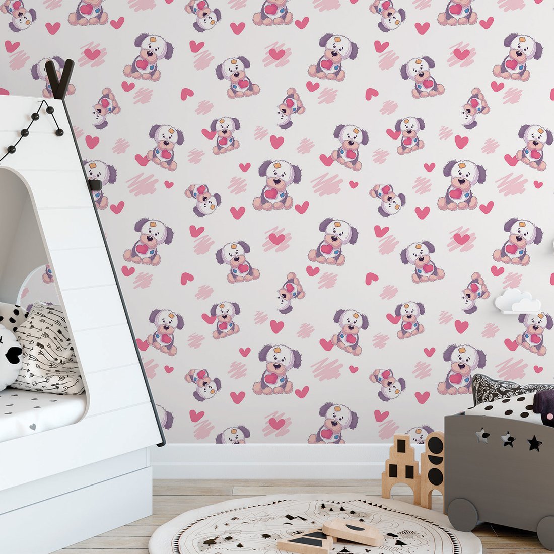 Tapeta - dziecięca, pies, serce,