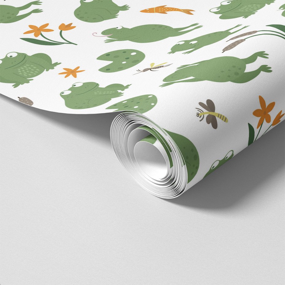 Tapeta - dziecięca, żaby, kwiaty, ryba