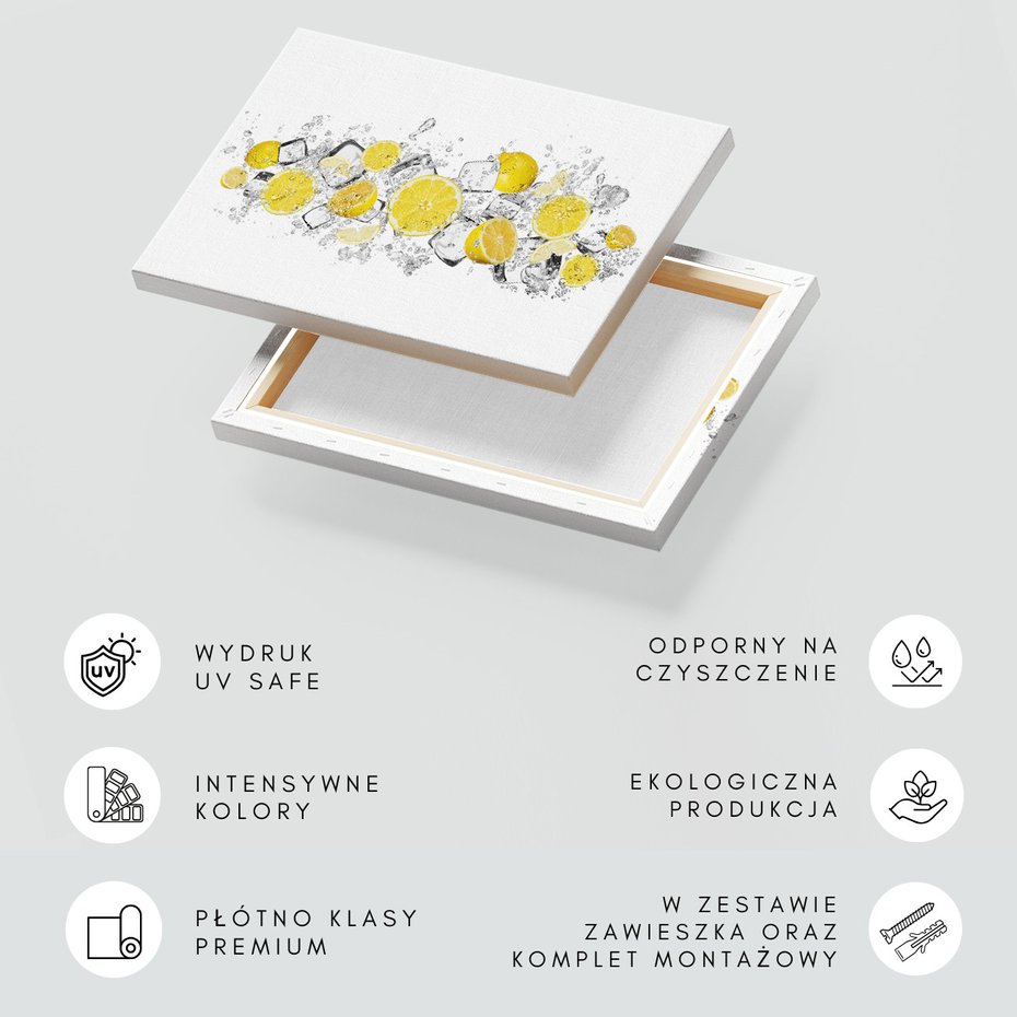 Obraz na płótnie - cytryny, lód, woda