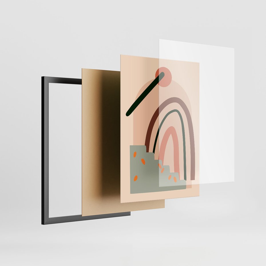 Zestaw obrazy w ramie, plakaty - abstrakcja, liście, rośliny - rama czarna