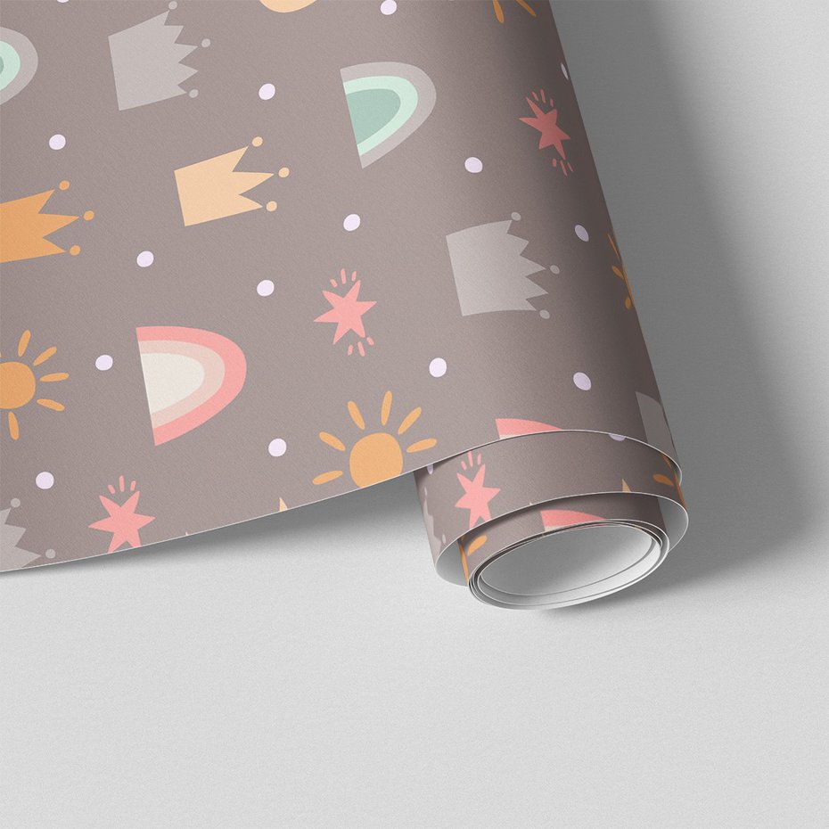 Tapeta - dziecięca, korona, słońce, tęcza