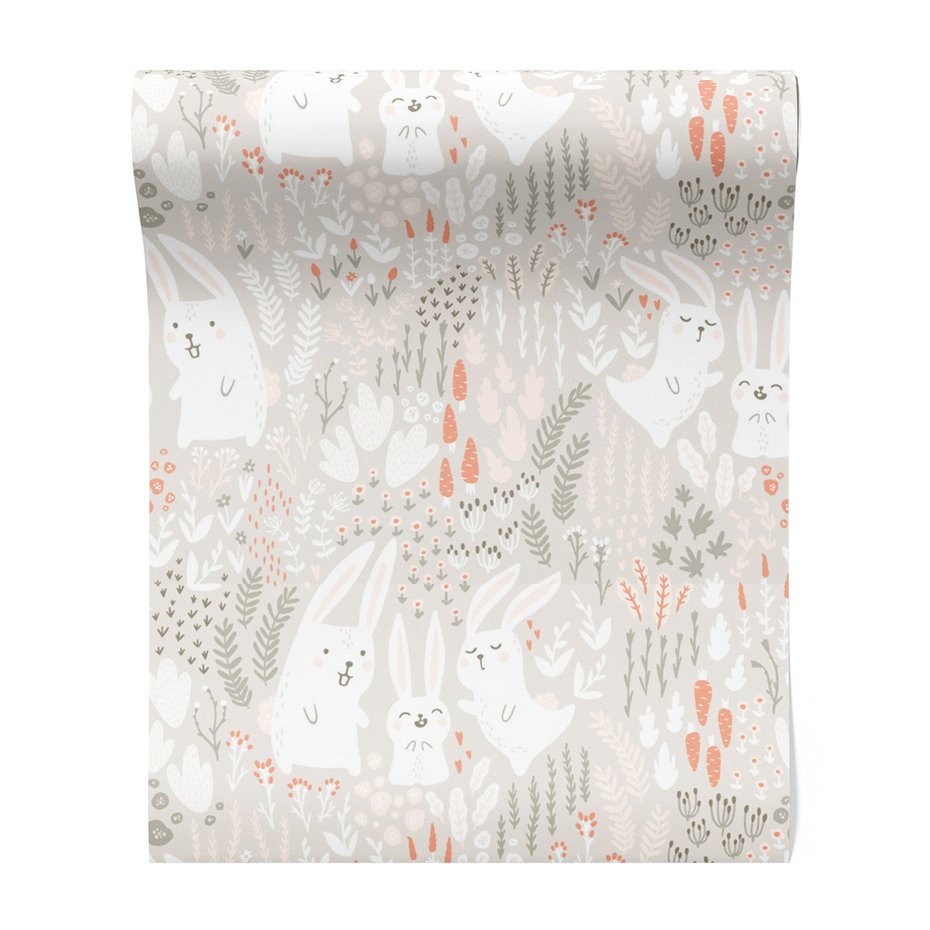 Tapeta - dziecięca, króliki, marchewki, rośliny