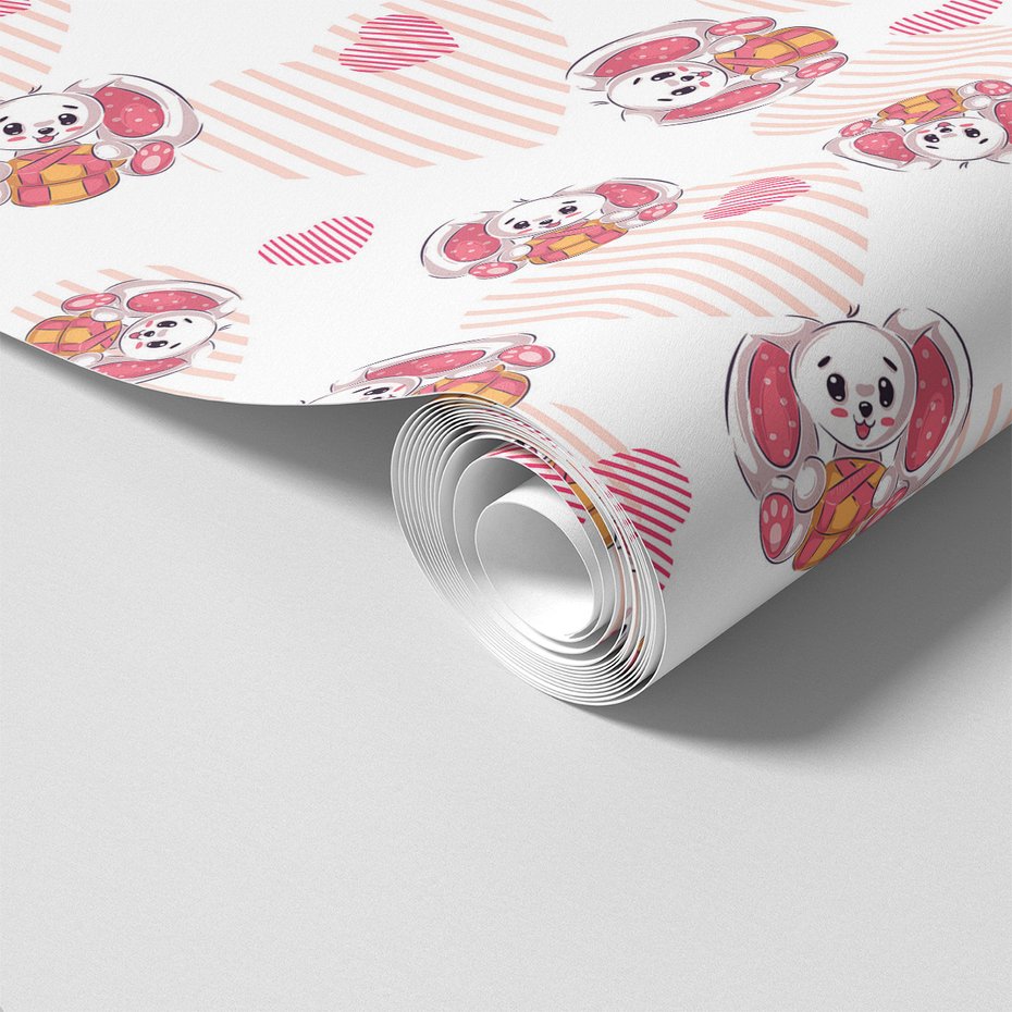 Tapeta - dziecięca, królik, serce, prezent