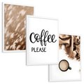 Zestaw obrazy w ramie, plakaty - kawa, napój, tekst - rama biała