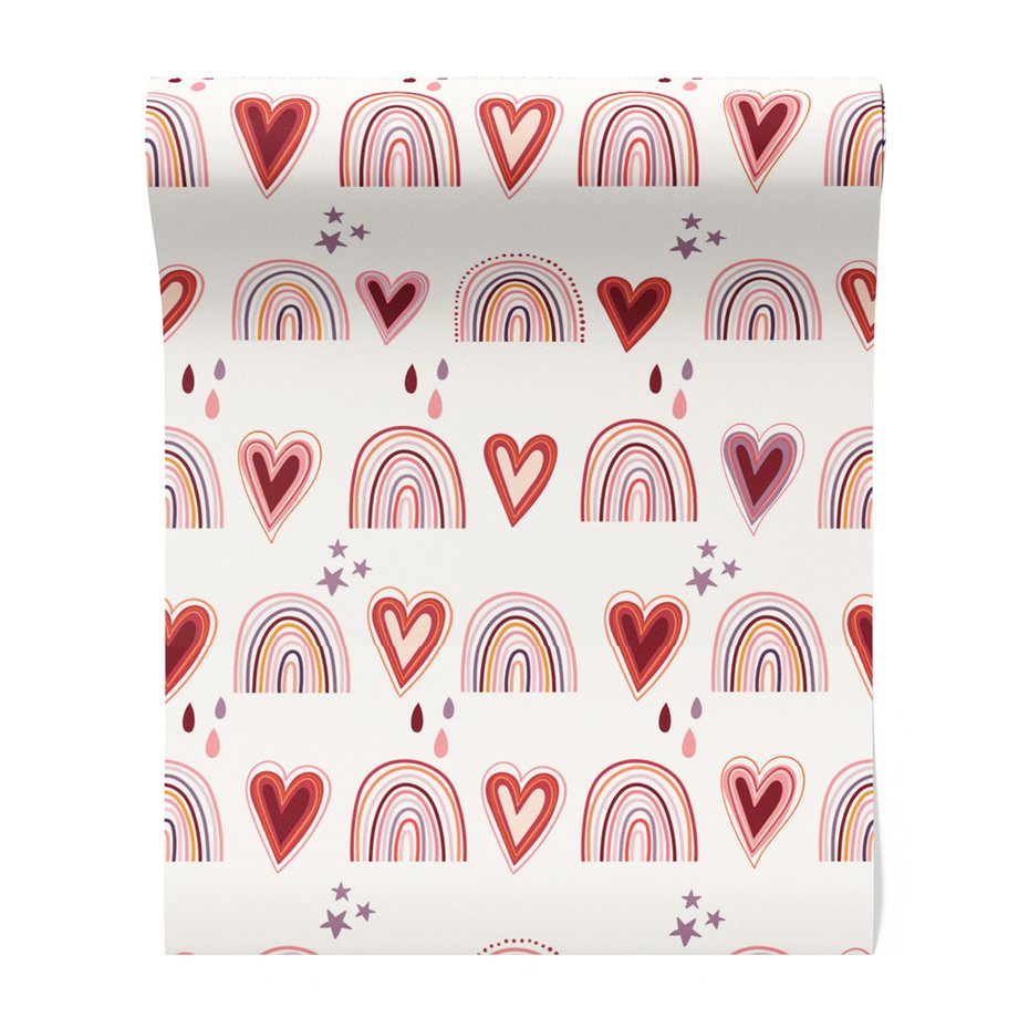 Tapeta - dziecięca, serca, tęcze, gwiazdy