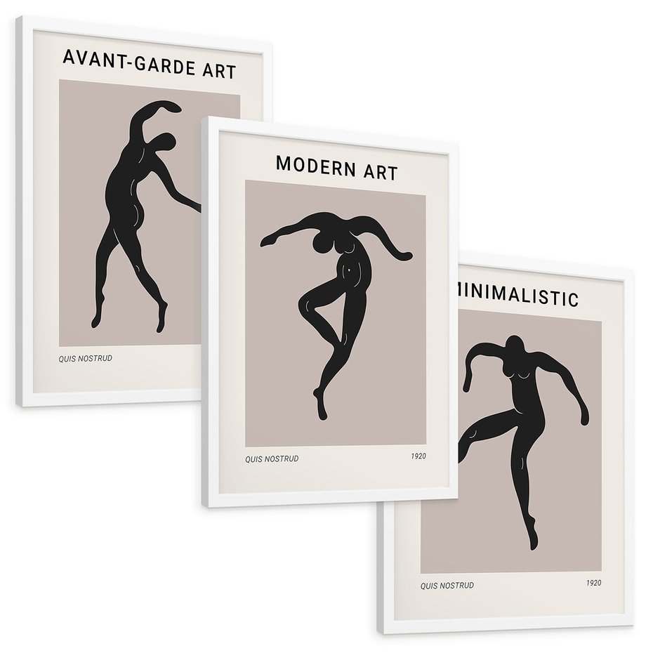 Zestaw obrazy w ramie, plakaty - sztuka, postać, taniec - rama biała