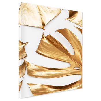 Obraz na płótnie - złoto, liście, monstera