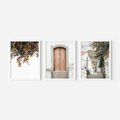 Zestaw obrazy w ramie, plakaty - drzwi, kwiaty, budynki - rama biała