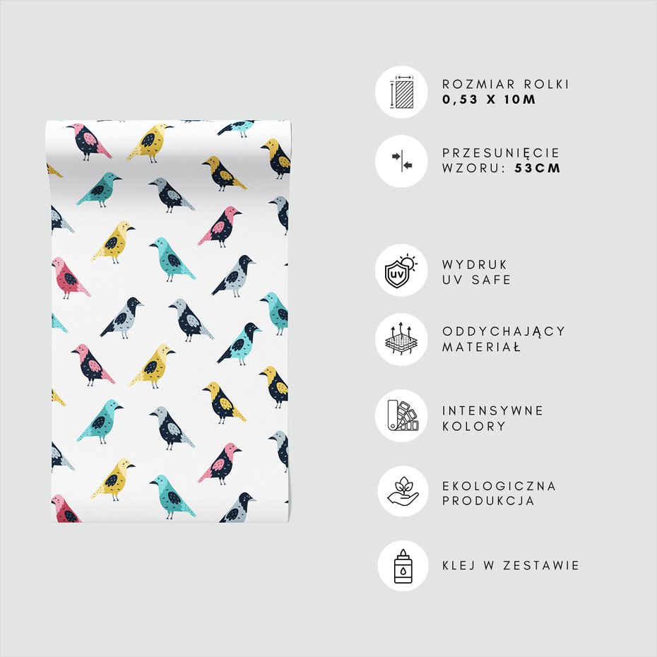 Tapeta - dziecięca, ptaki, ilustracja, wzór