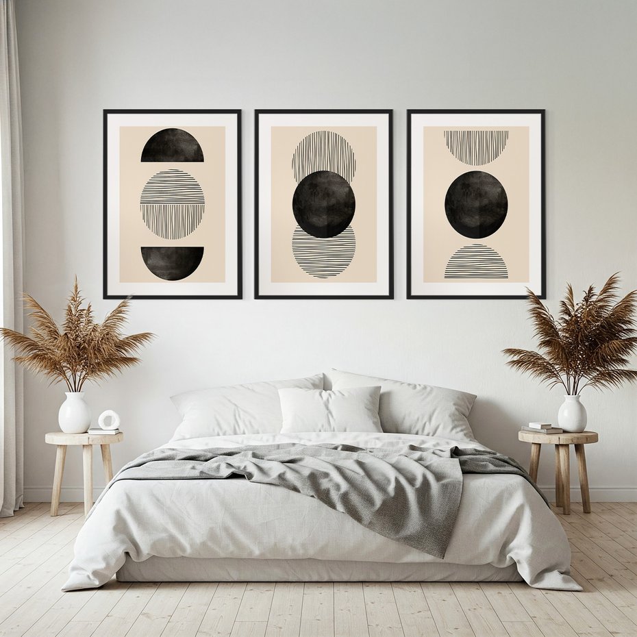 Zestaw obrazy w ramie, plakaty - abstrakcja, minimalizm, geometria - rama czarna