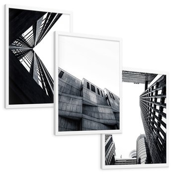 Zestaw obrazy w ramie, plakaty - architektura, budynki, miejski - rama biała
