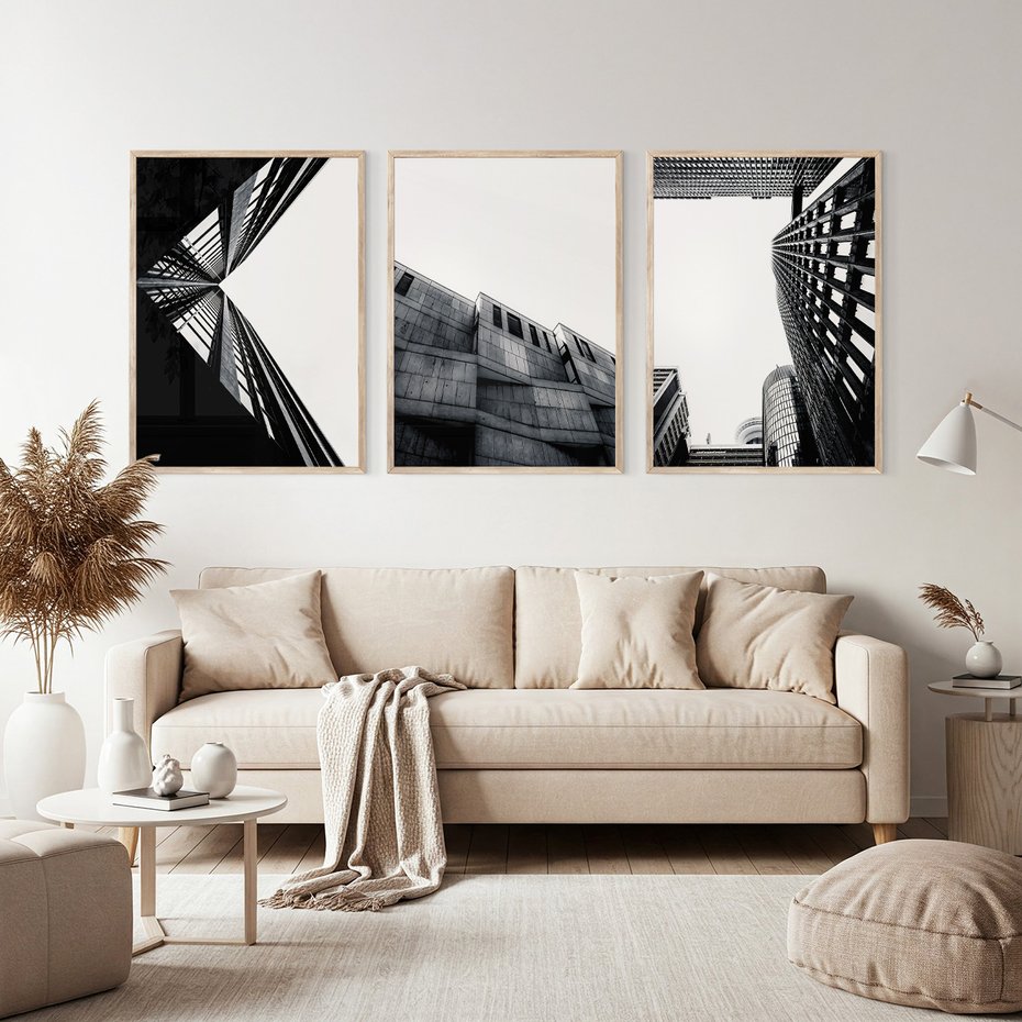 Zestaw obrazy w ramie, plakaty - architektura, budynki, miejski - rama drewno
