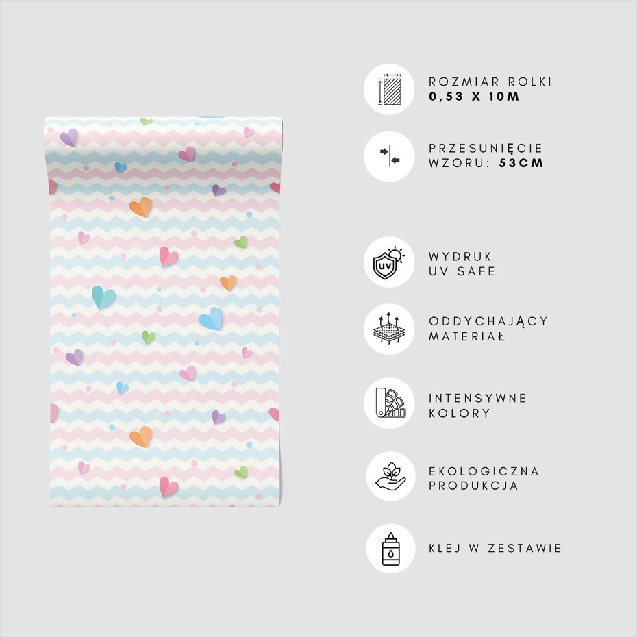 Tapeta - dziecięca, serca, zygzaki,