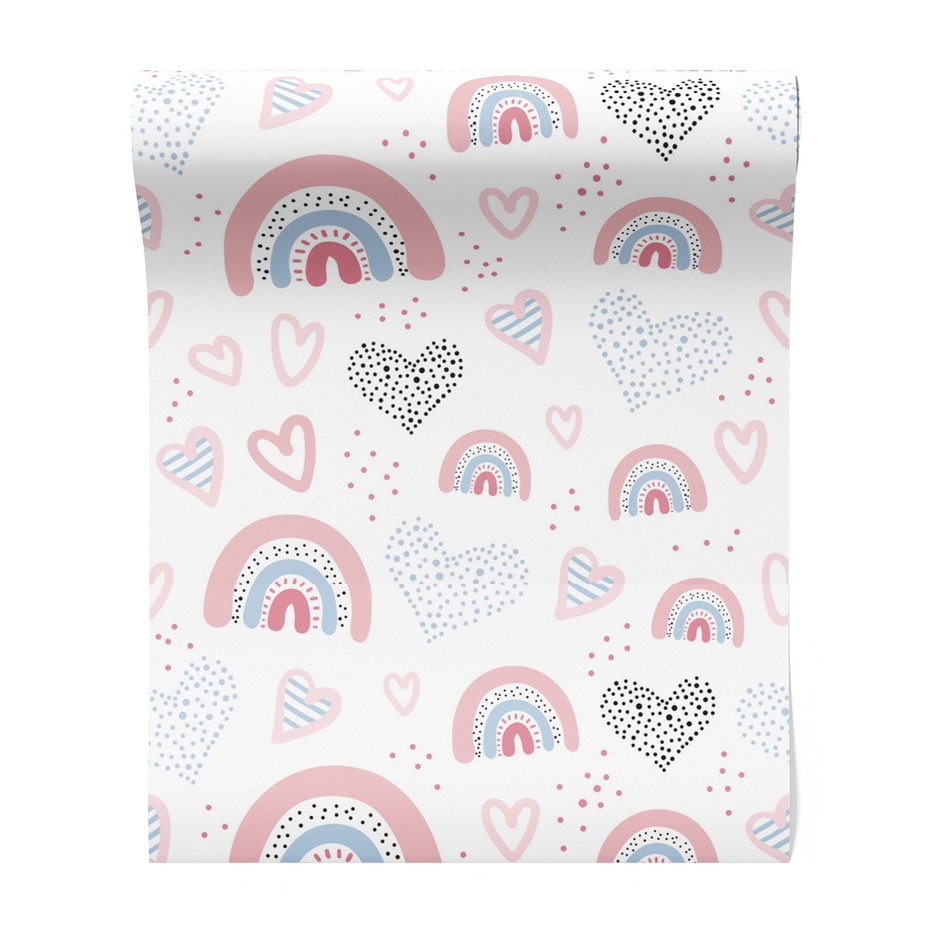 Tapeta - dziecięca, serca, tęcze, kropki