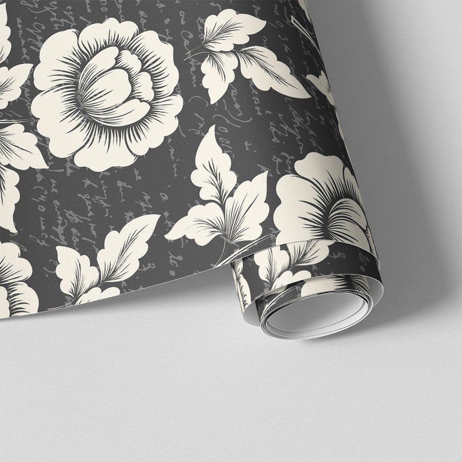 Tapeta - kwiaty, ornamenty, pismo