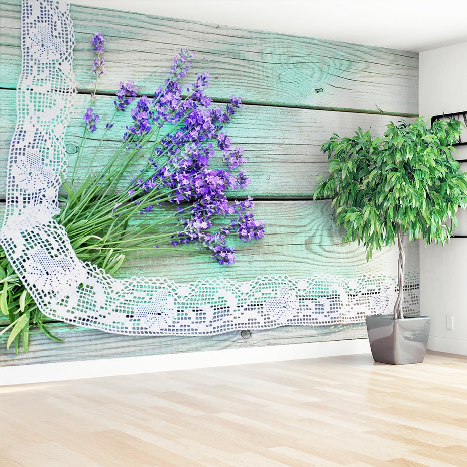 Fototapeta - lawenda, kwiaty, koronka