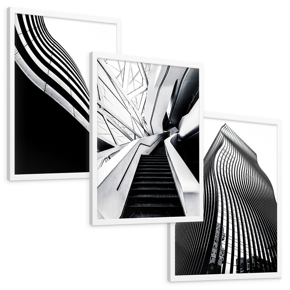 Zestaw obrazy w ramie, plakaty - architektura, budynki, miejski - rama biała