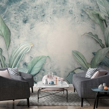 Fototapeta - tropikalne, liście, beton