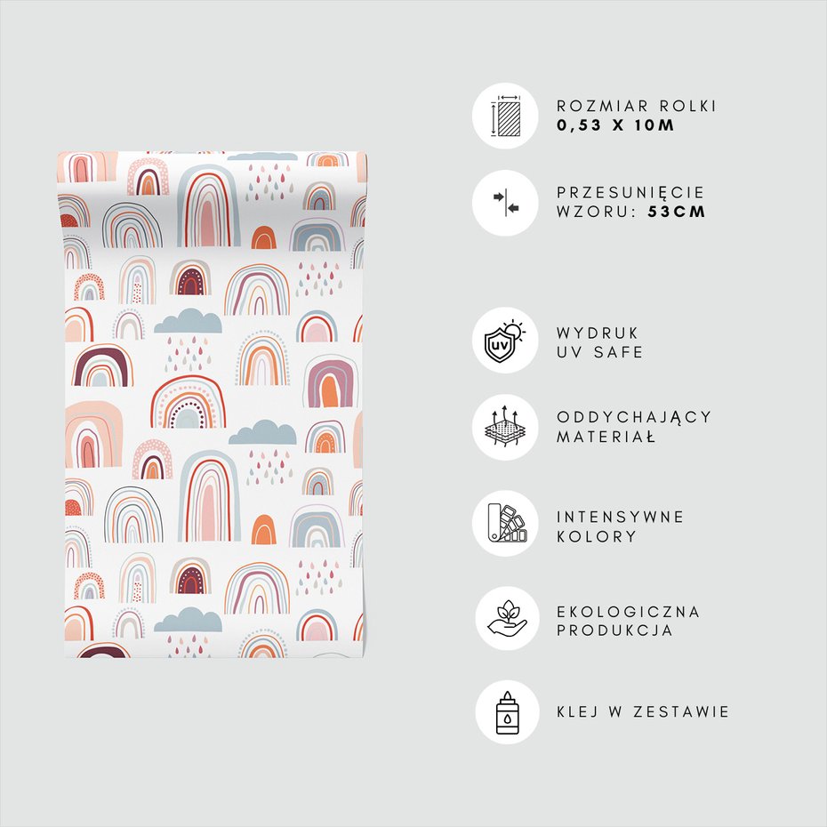 Tapeta - dziecięca, tęcza, chmura, kropelki